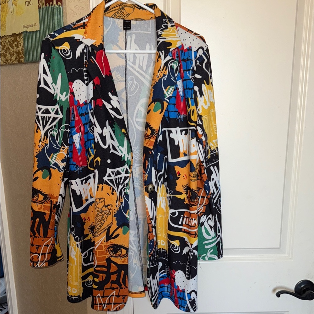 SHEIN Multicolor Graffiti Print Jacket